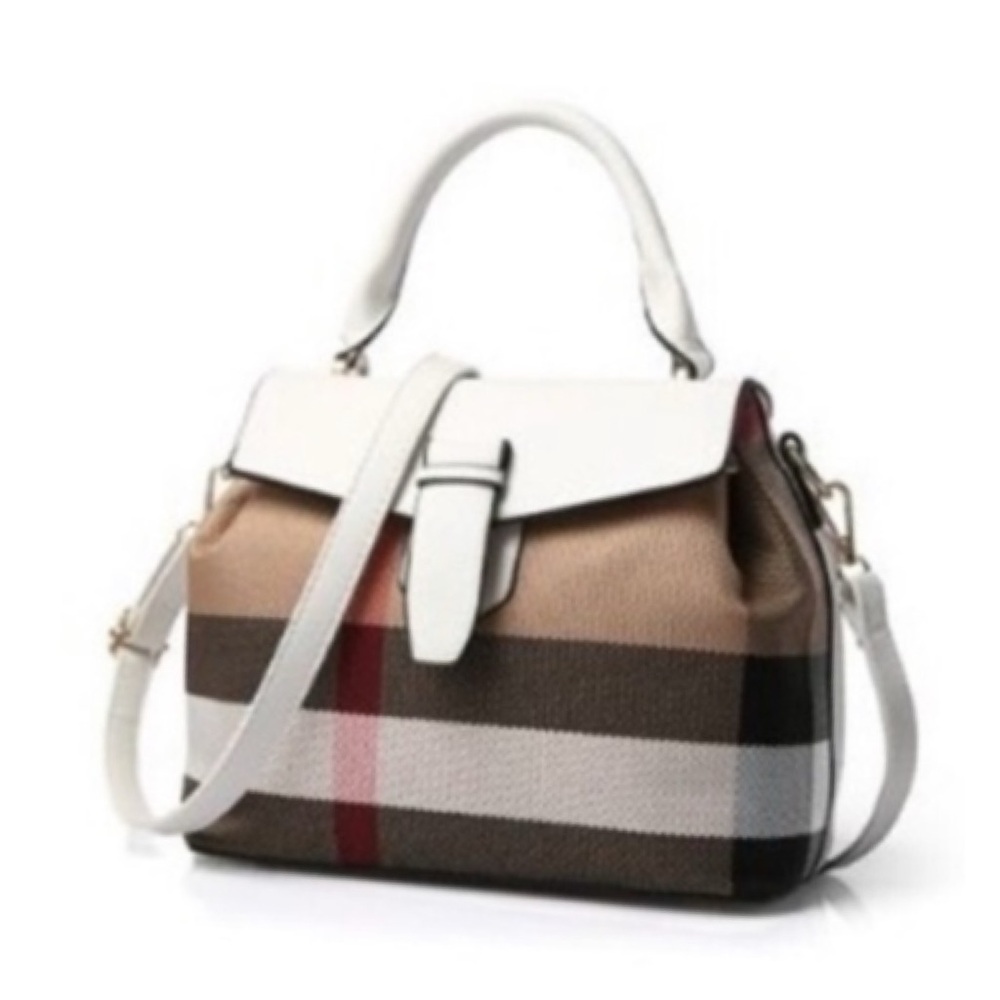 🛍️#783 🏆HP🏆PU White LeatherCanvas Bag